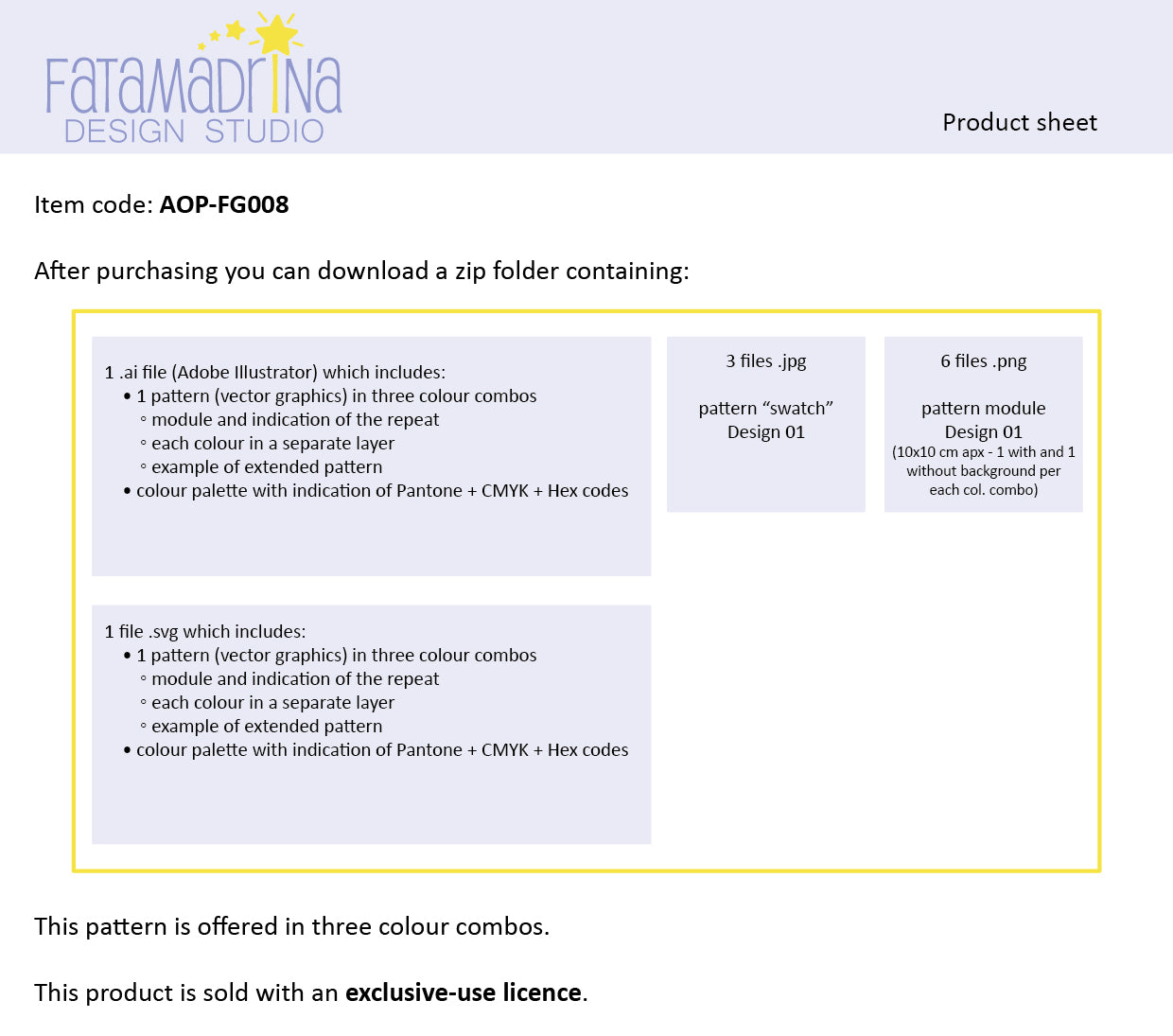 Item AOP-FG008 Product sheet
