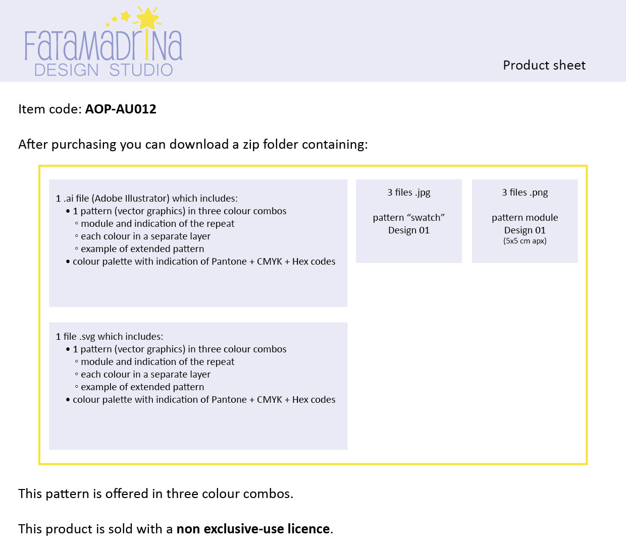 Pattern AOP-AU012 Product sheet