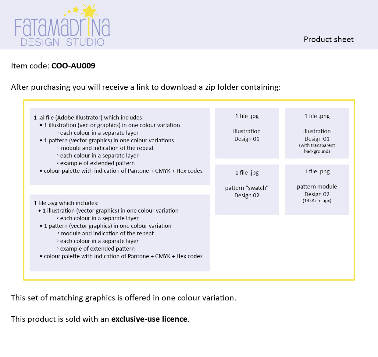 Product sheet of item COO-AU009.