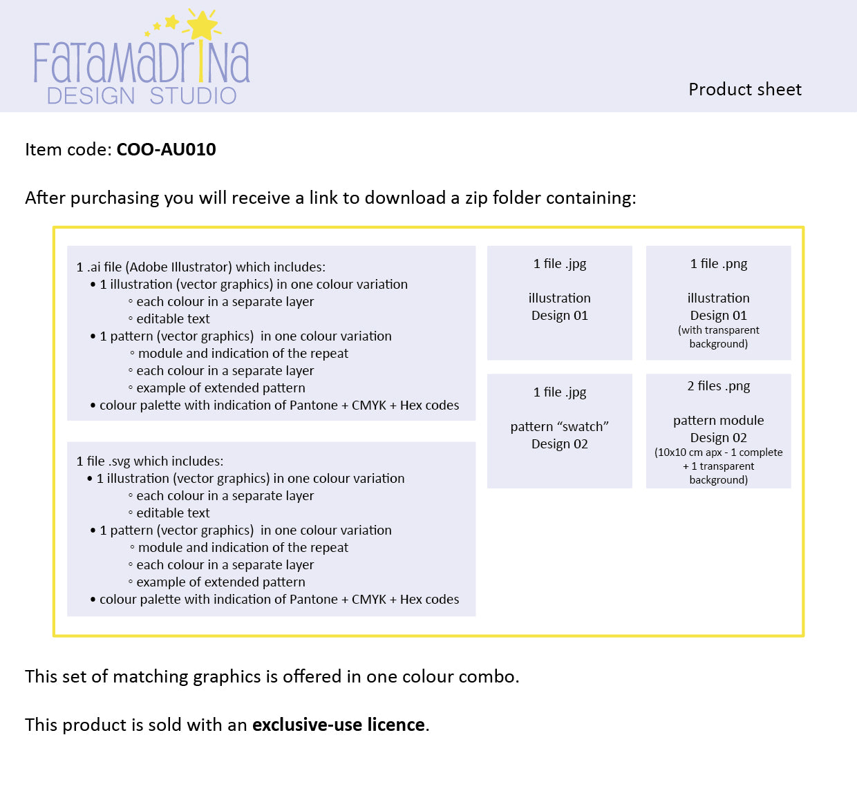 Set of matching graphics COO-AU011 Product sheet