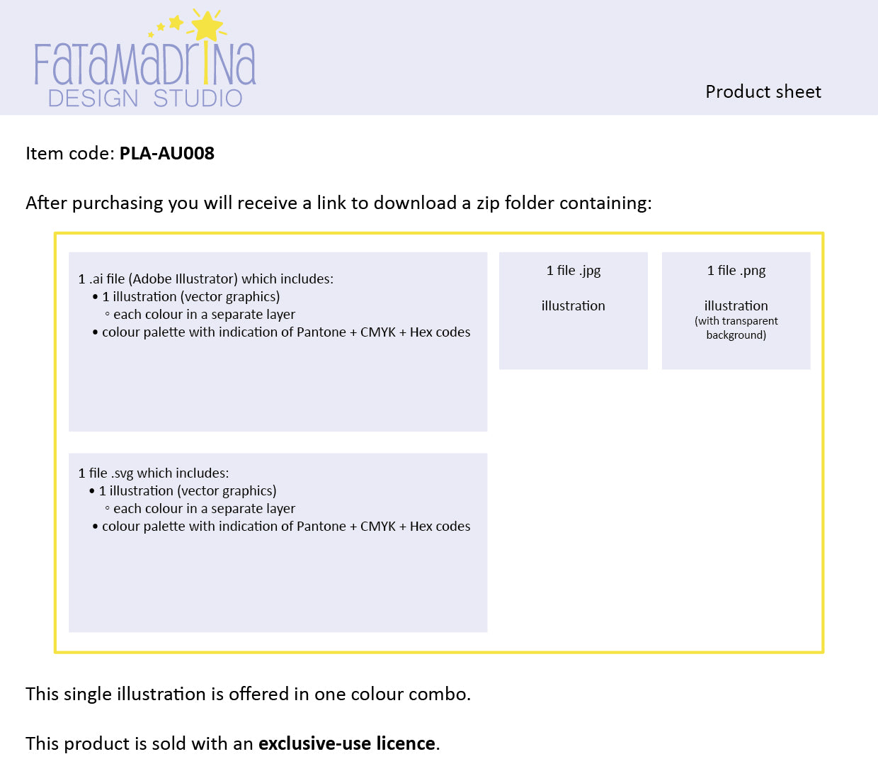 Product sheet of item PLA-AU008