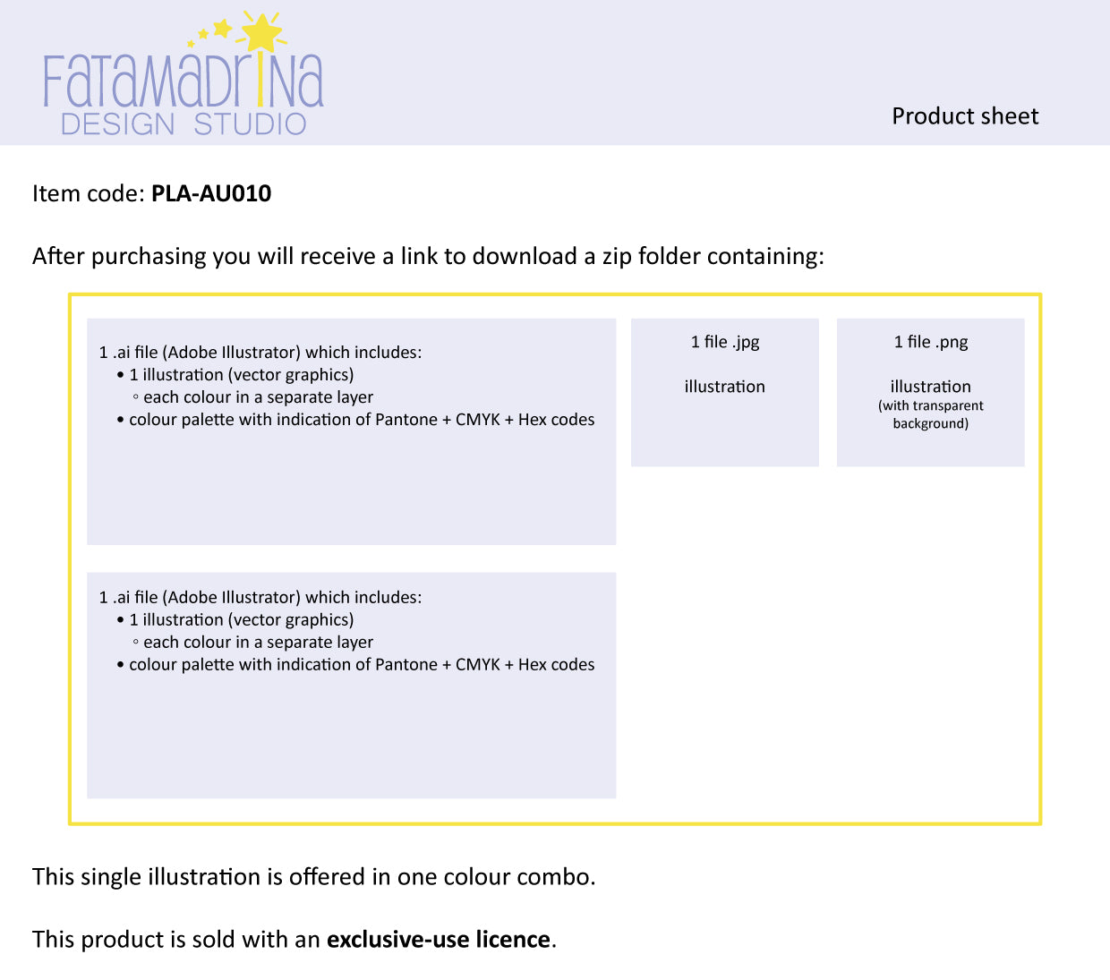 Product sheet of item PLA-AU010