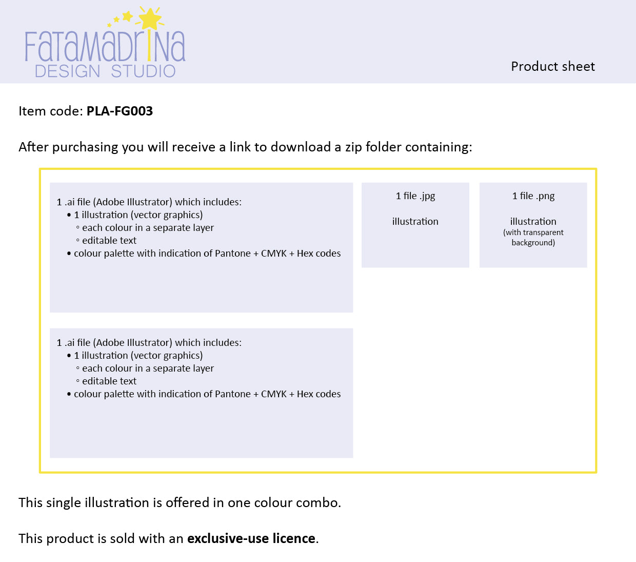 Product sheet of item PLA-FG003