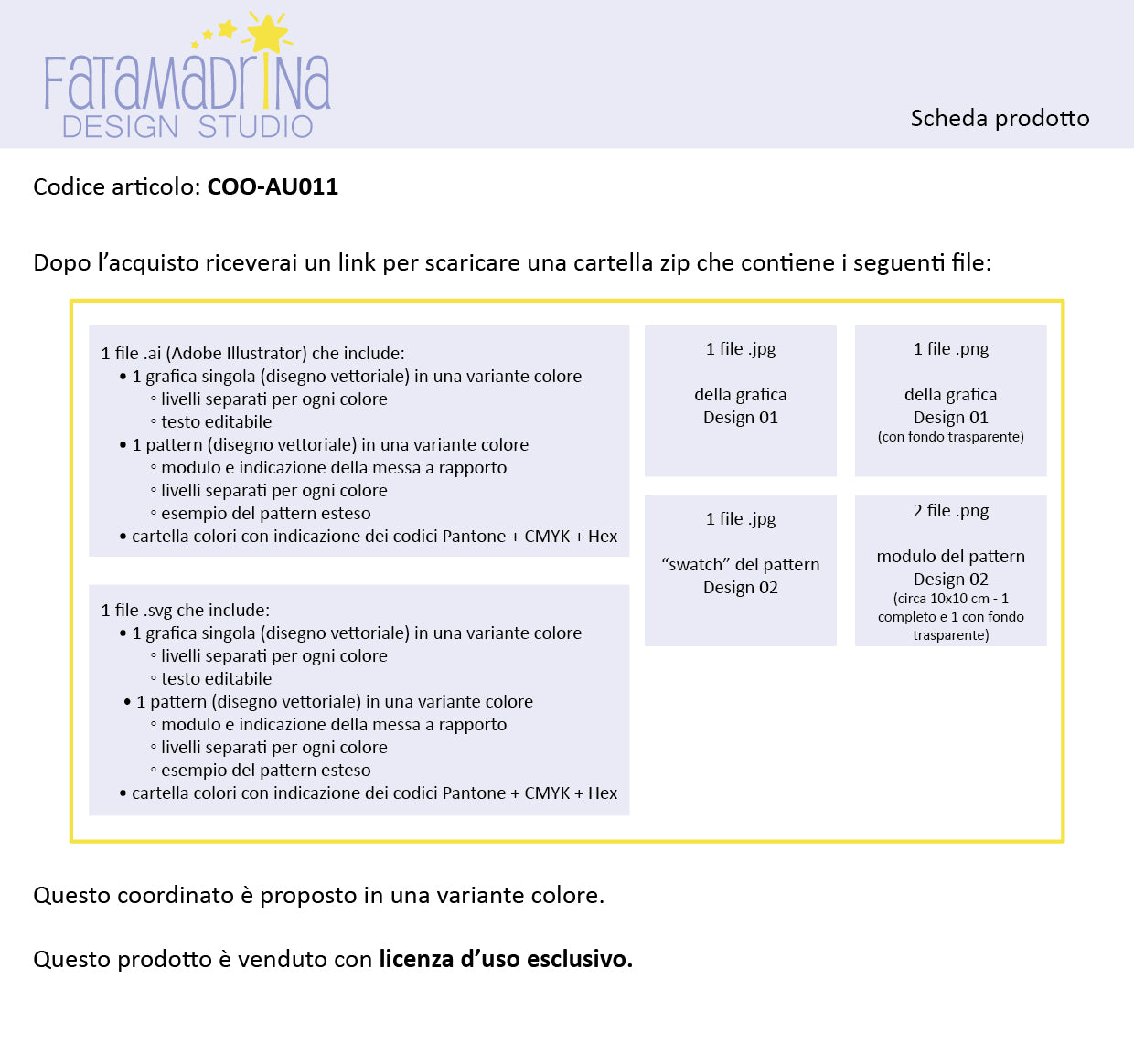Coordinato di grafiche COO-AU011 Scheda prodotto