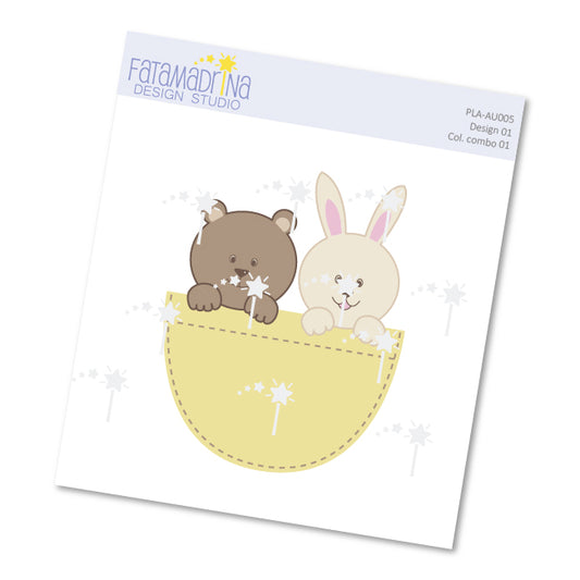 Illustration - Teddy bear and bunny in a pocket